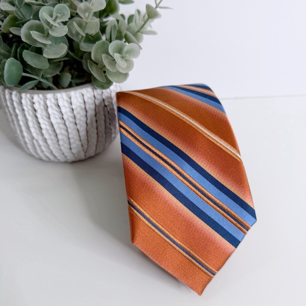 NWT‎ Jos. A. Bank Reserve Silk Necktie Orange Blue Stripe 3 1/8" X 58 1/2" Work